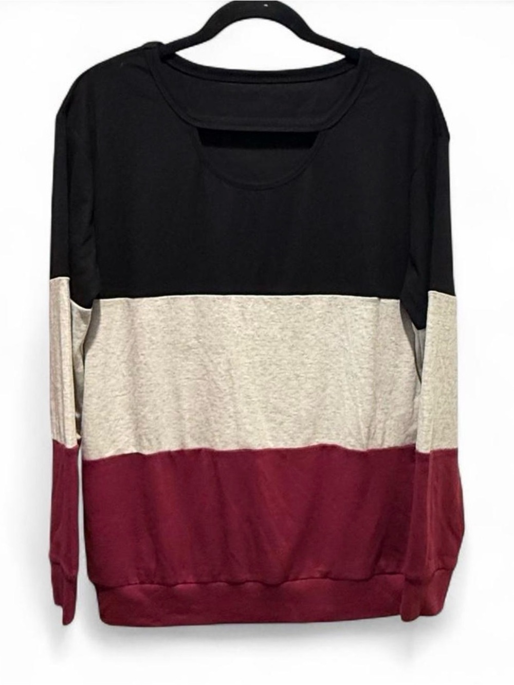 Colorblock Long Sleeve Pullover - Black, Heather Gray & Burgundy